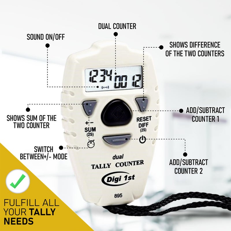 Digi 1st TC-895 Digital Dual Tally Counter, Electronic Up Down Clicker Counter, Add/Subtract People Counter, Handheld Pitch Counter for Golf, Lap & Sports Games - Image 5